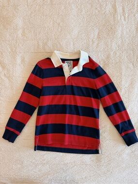Lands' End Boys' Red & Navy Striped Rugby Shirt w/ White Collar (S-new w/o tags)